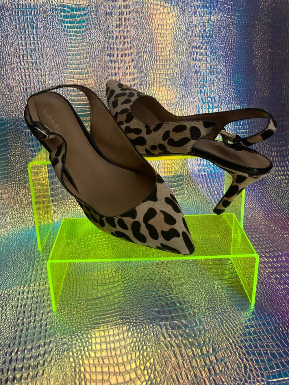 Calvin Klein Leopard Print Calf Skin Leather Heels Sz.7